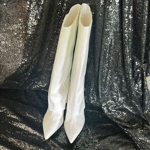 Fashion Nova White Heeled Boots with Stiletto Heel,